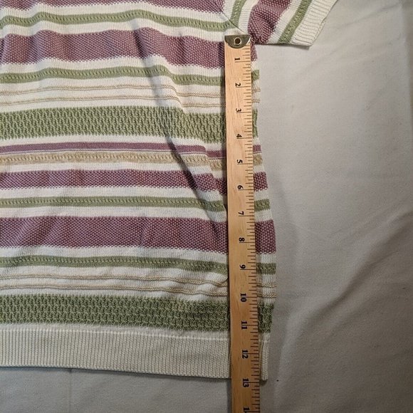 Alfred Dunner Purple Green Cream Striped Knit Short Sleeve Sweater Shirt Top XL - Picture 8 of 9